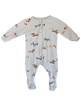 Petit Lem Gray Holiday Dog Print Kids Footie